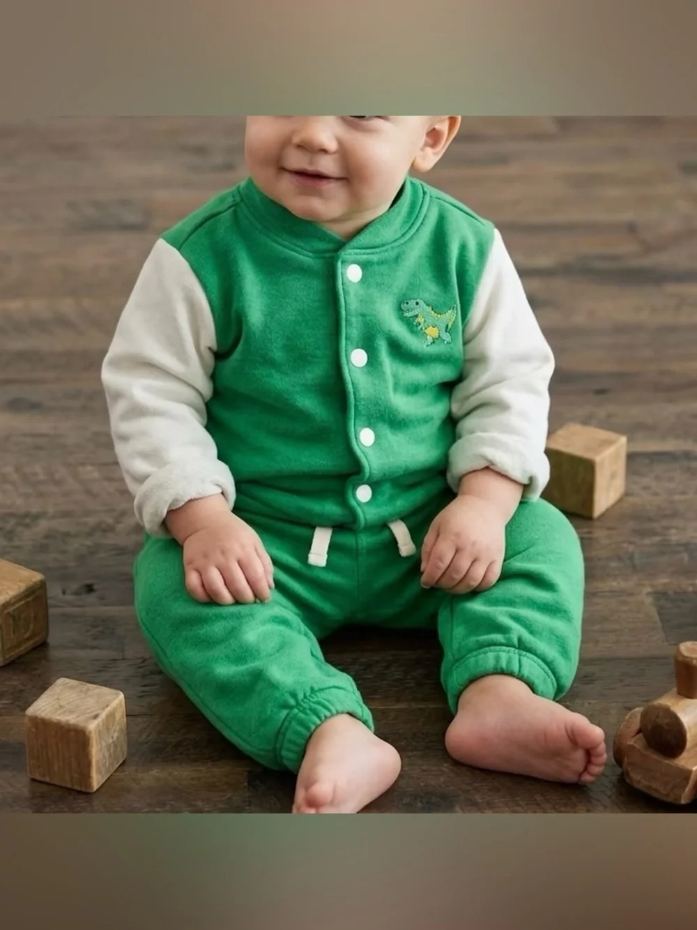 6-12M Old Navy Baby Boys Green Varsity Jacket Dinosaur Sweatpants Tracksuit Set